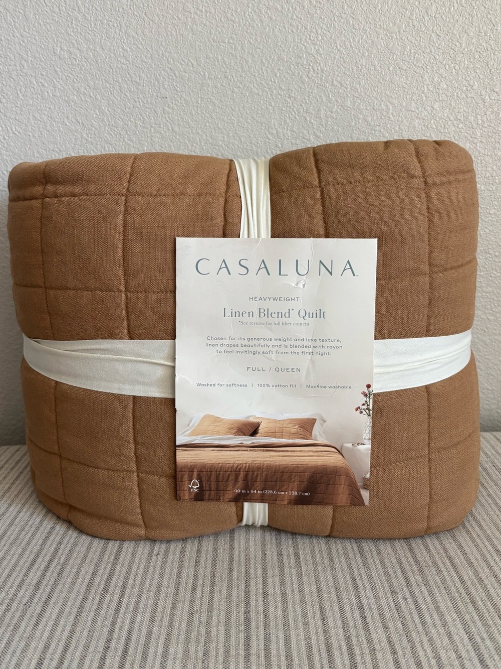 NWT Full/Queen Heavyweight Linen Blend Quilt Warm Brown - Casaluna